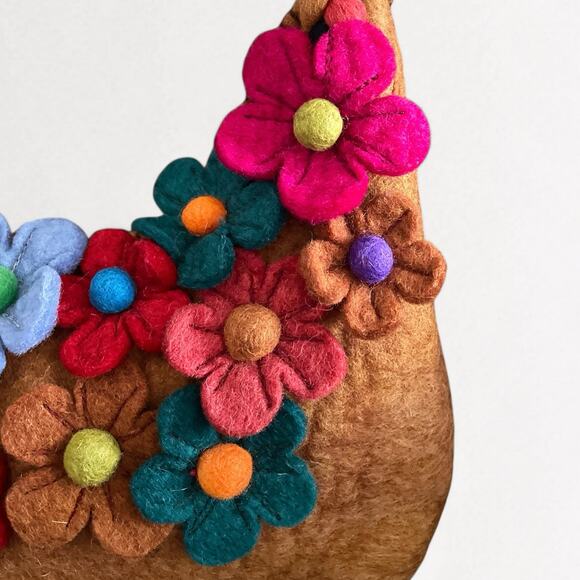 Vintage 100% Wool Handmade Nepalese Shoulder Bag Purse 3D Floral Brown Tan - Picture 6 of 11